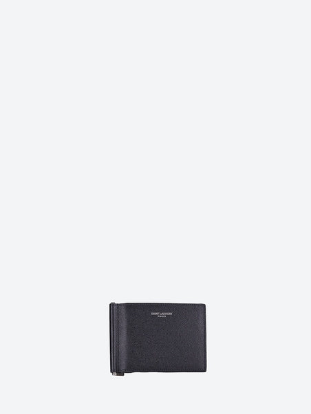 Saint laurent paris grained matt calfskin money clip wallet