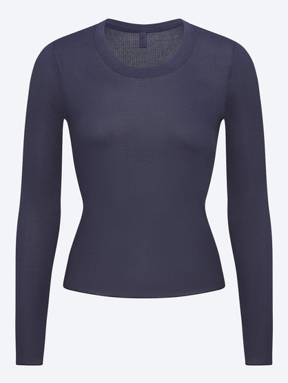 Sheer cotton long sleeve wide crew