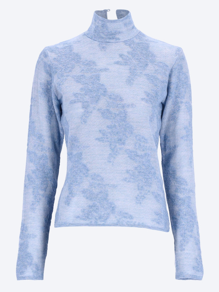 Sheer flower jacquard mockneck knitwear 1