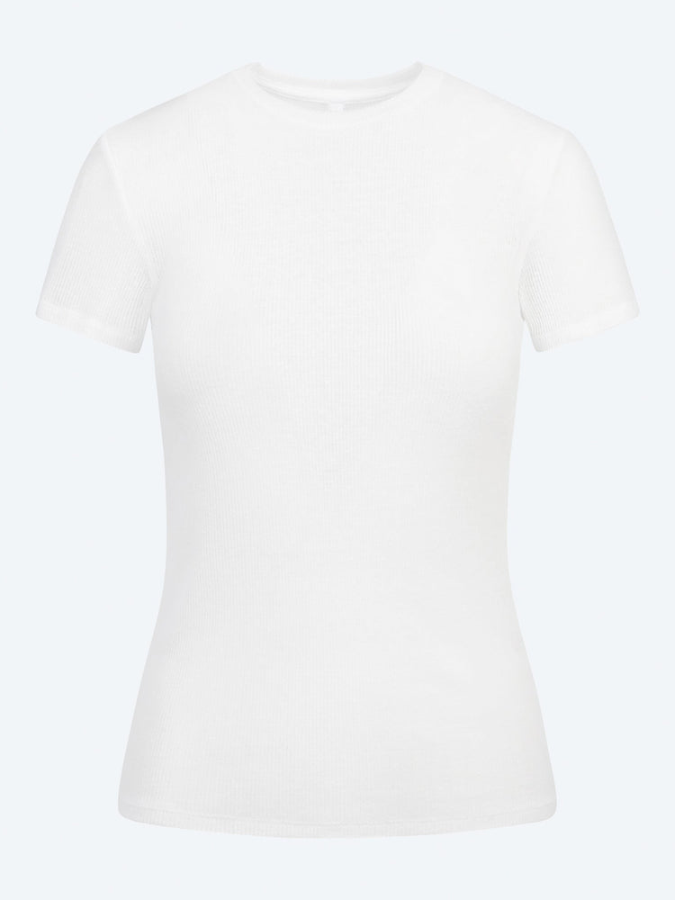 T-shirt transparent à col rond en maille côtelée 1