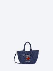 Small trapeze bear tweed denim tote bag ref:
