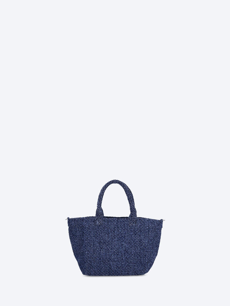 Small trapeze bear tweed denim tote bag 4
