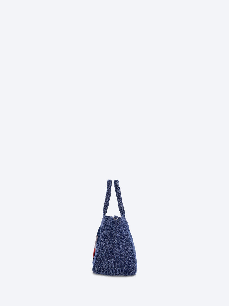 Small trapeze bear tweed denim tote bag 3