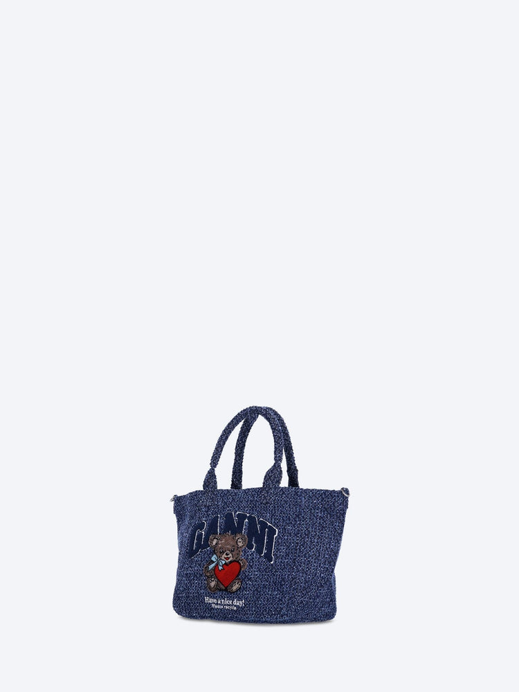 Small trapeze bear tweed denim tote bag 2