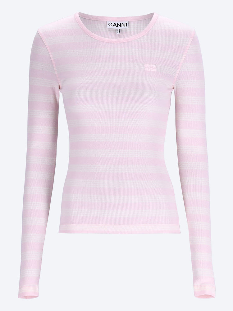 Soft cotton stripe rib long sleeve t-shirt 1