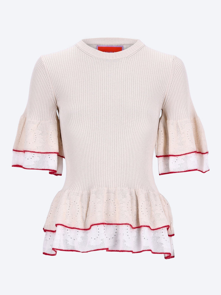 Solid light beige peplum t-shirt 1