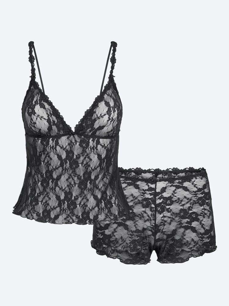 Stretch lace triangle cami and short set 1