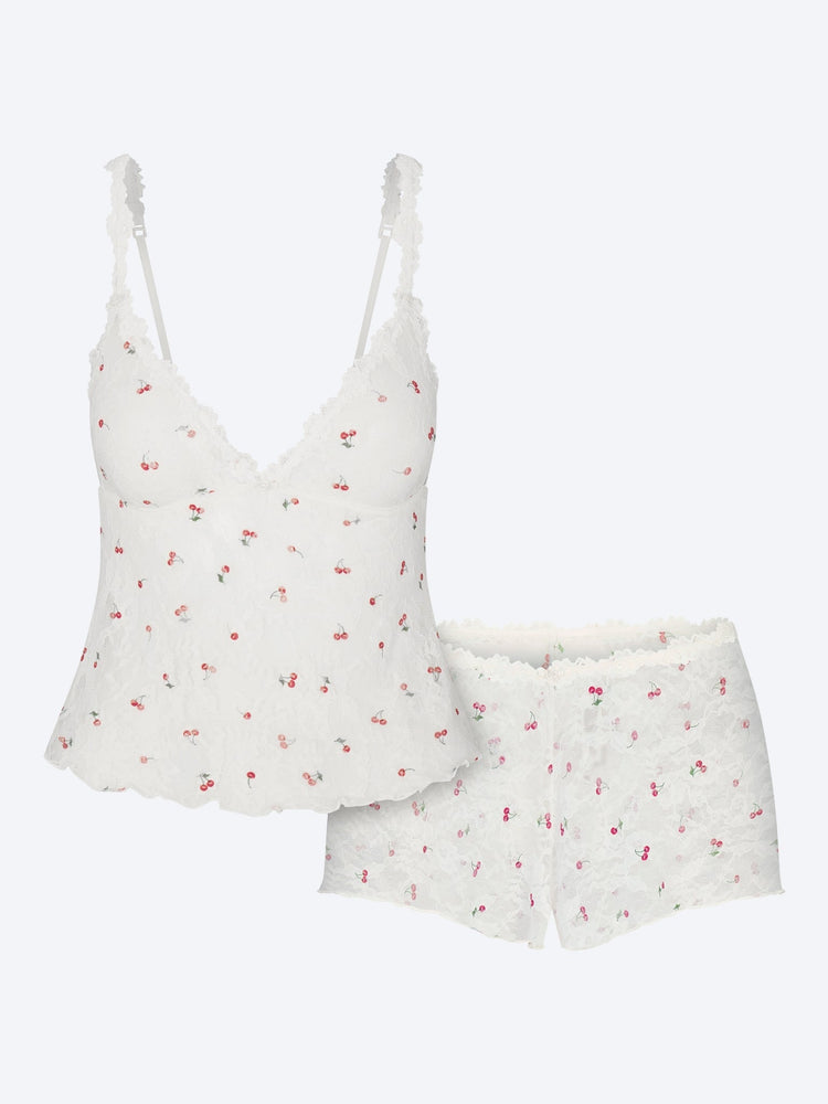 Stretch lace triangle cami and short set 1