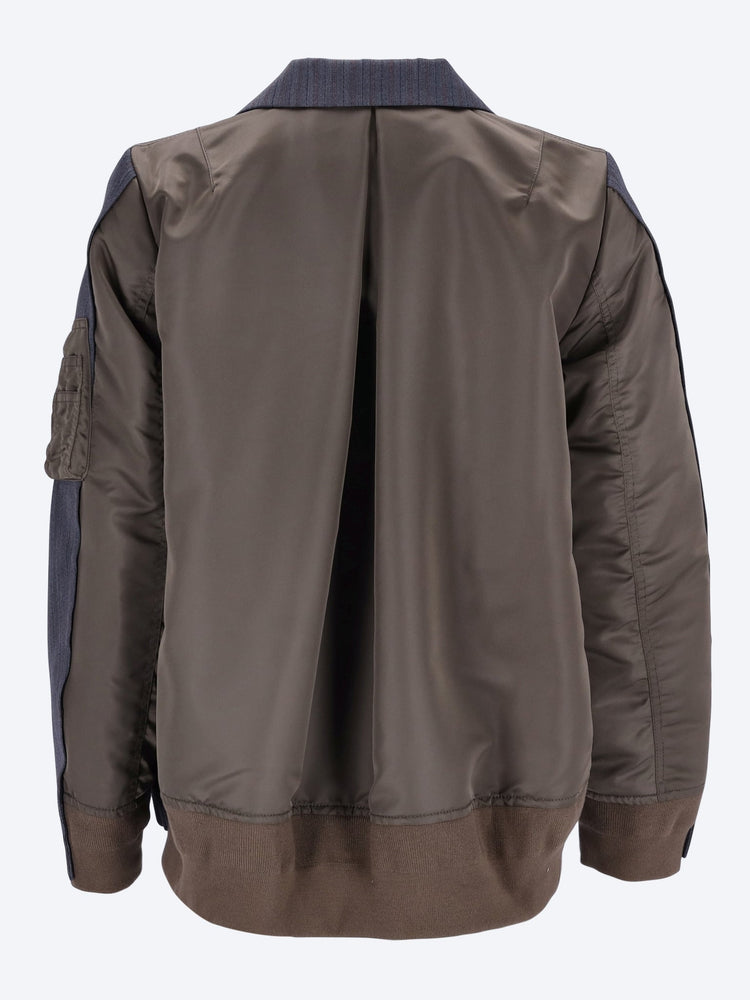 SACAI WOMEN-CLOTHING JACKETS Stripe doeskin x nylon twill jacket