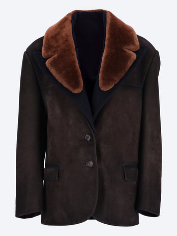 Suede and shearling caban jacket