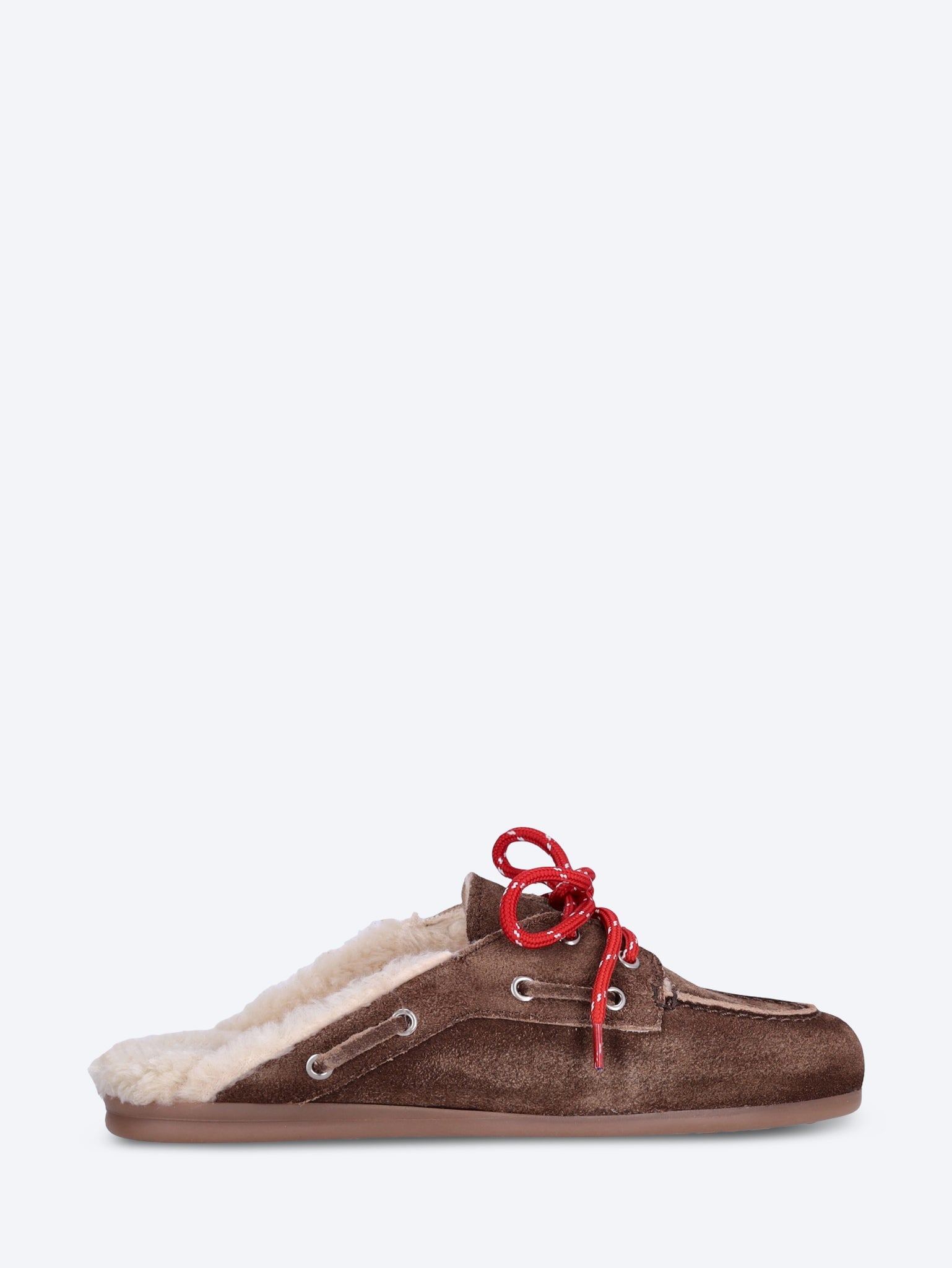 Suede boat loafer mules fur 1