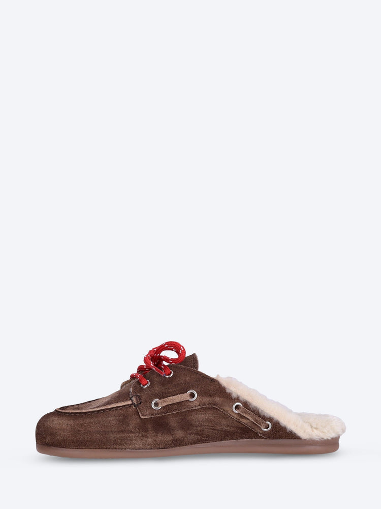 Suede boat loafer mules fur 4
