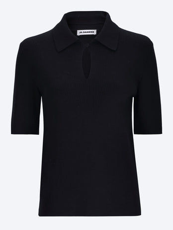 Superfine merino wool rib knit polo shirt