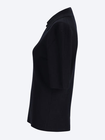 Superfine merino wool rib knit polo shirt