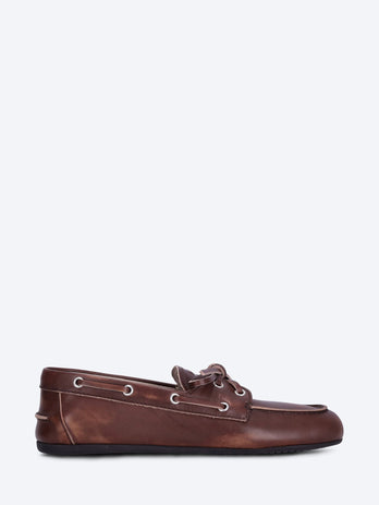 Unlined bleached leather boat shoes
