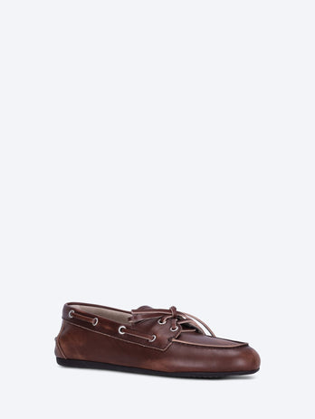 Unlined bleached leather boat shoes