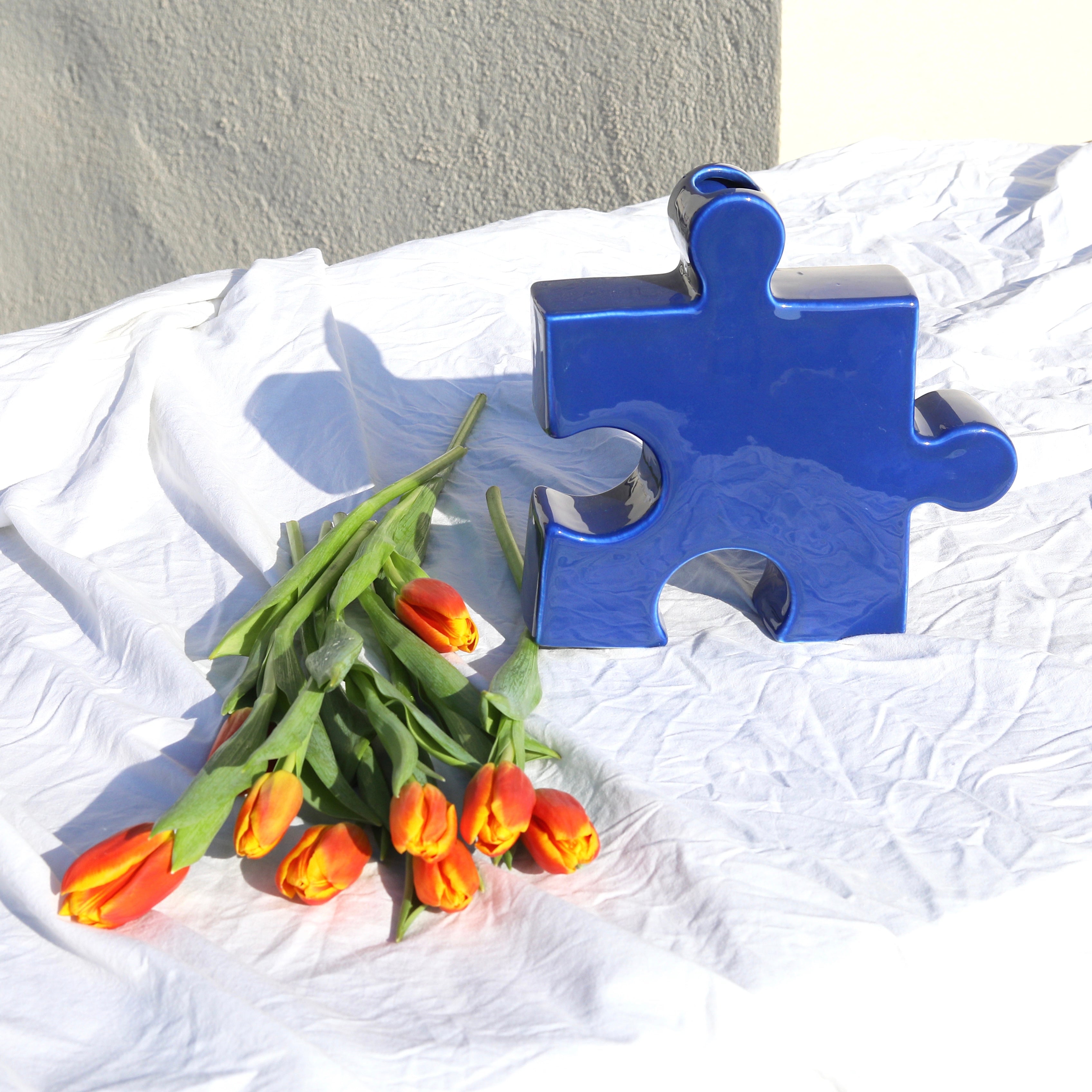 Vase puzzle bleu 3