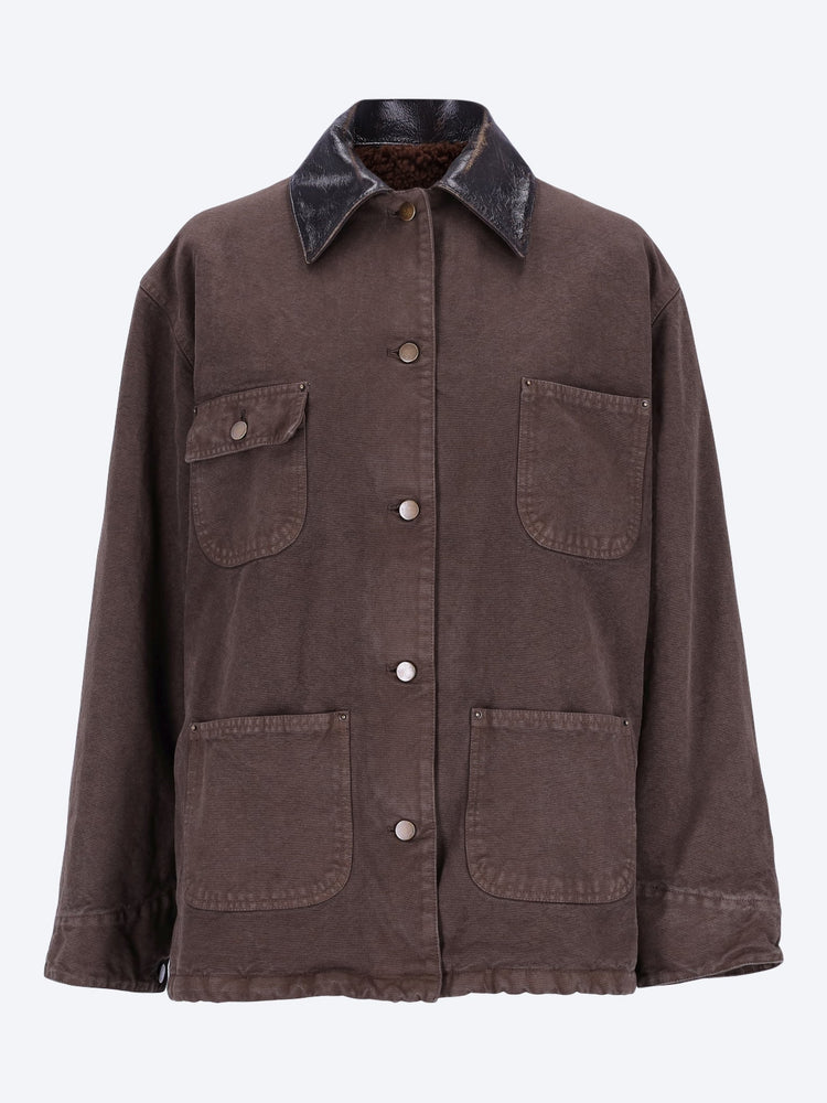 W/ leather collar outerwear jacket 1