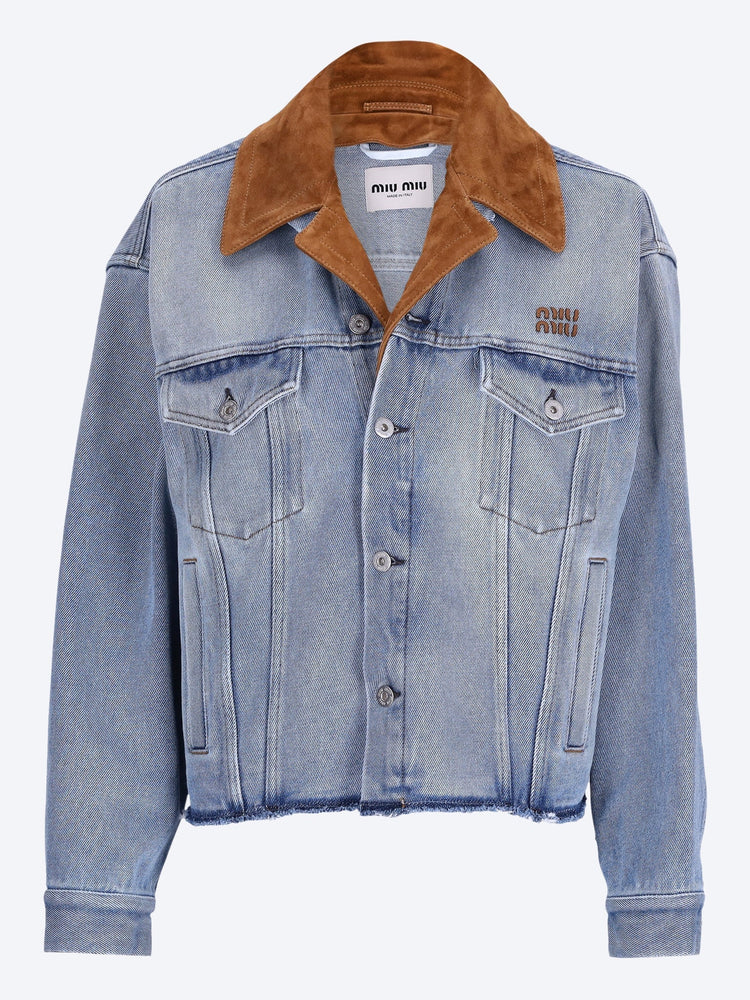 Washed denim and suede blouson jacket 1