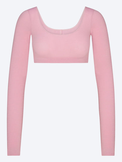 Wool rib long sleeve cropped top