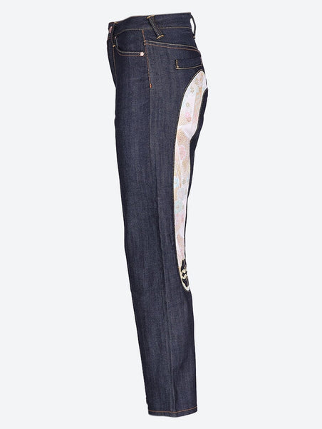 Woven brocade inserted daicock jean