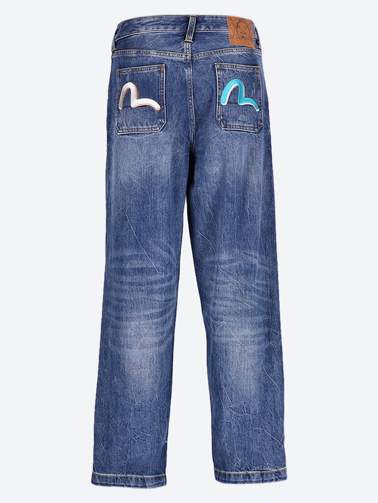 Woven lettering print seagull jeans 3