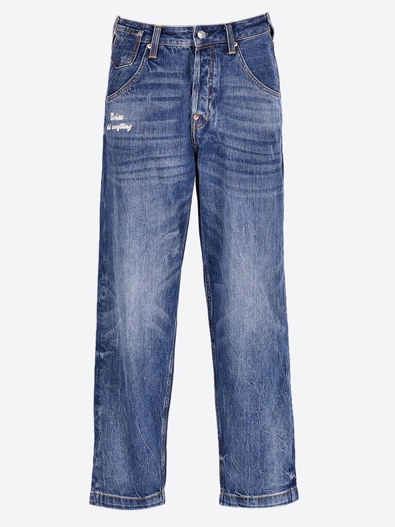 Woven lettering print seagull jeans 1