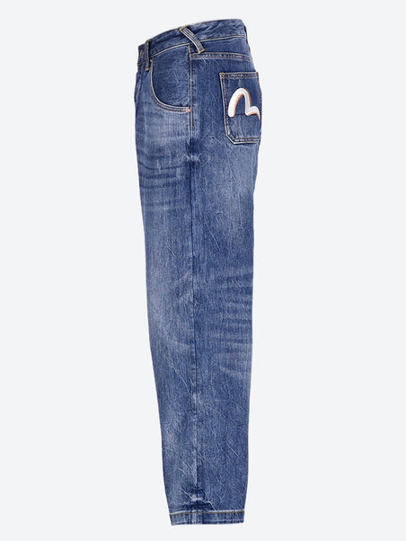 Woven lettering print seagull jeans