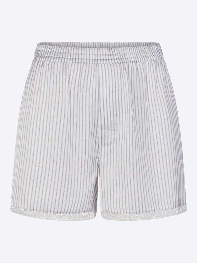 Gewebte, glänzende Schlafboxershorts mit Spitze 1