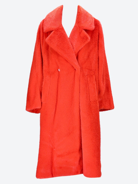 Double-breasted faux fur coat