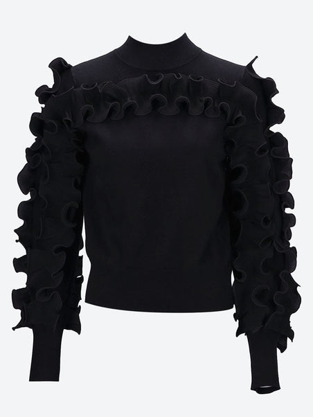 Knit sweater with ruffles
