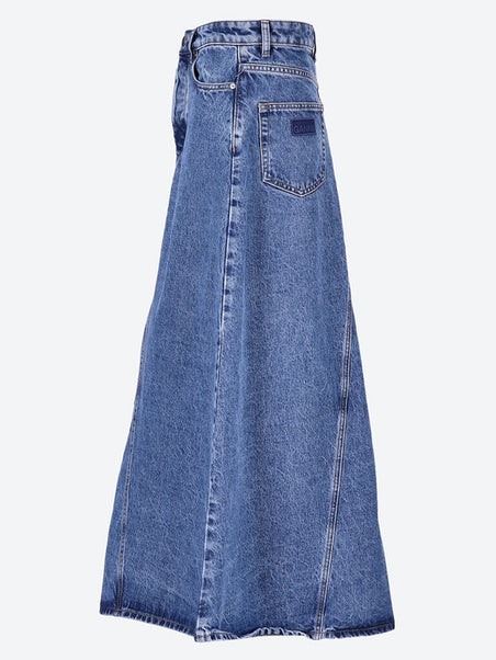 Overdyed cutline denim maxi skirt