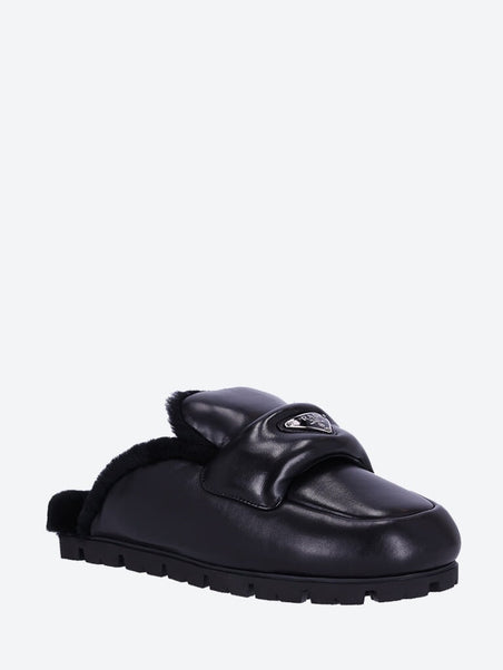Winter nappa leather fur mules